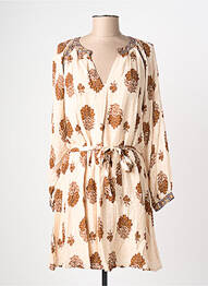 Robe mi-longue imprimé fantaisie manches longues beige LA PETITE ETOILE femme