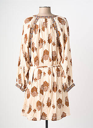 Robe mi-longue imprimé fantaisie manches longues beige LA PETITE ETOILE femme