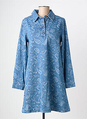 Robe mi-longue imprimé fantaisie manches longues bleu LA PETITE ETOILE femme