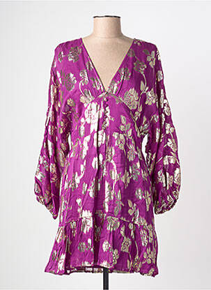 Robe mi-longue imprimé fleurs manches longues violet LA PETITE ETOILE femme