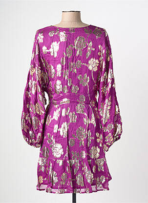 Robe mi-longue imprimé fleurs manches longues violet LA PETITE ETOILE femme
