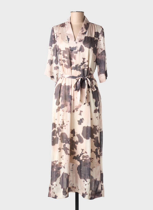 Robe longue imprimé fantaisie manches courtes beige NUMPH femme