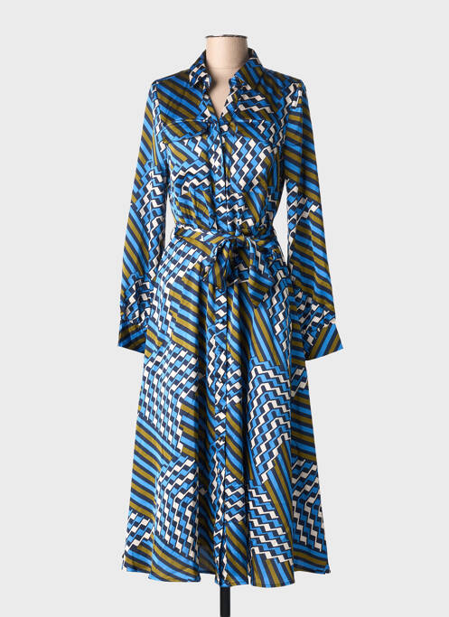 Robe mi-longue imprimé fantaisie manches longues bleu LA PETITE ETOILE femme