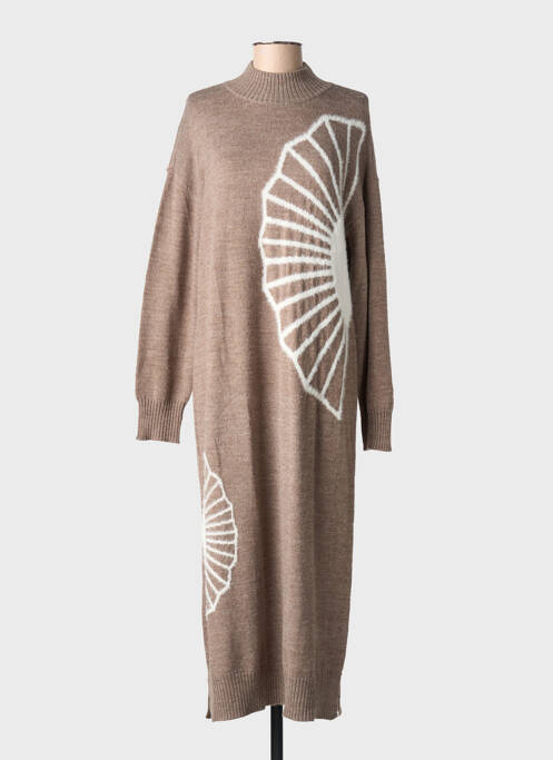 Robe pull coupe droite manches longues marron NUMPH femme