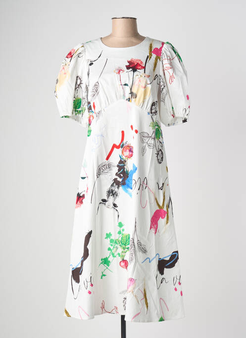 Robe mi-longue imprimé fleurs manches courtes blanc NUMPH femme