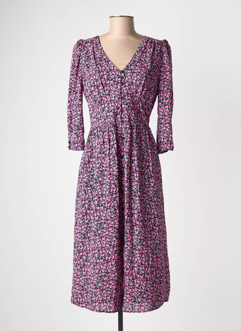 Robe mi-longue imprimé fleurs manches 3/4 rose LA PETITE ETOILE femme