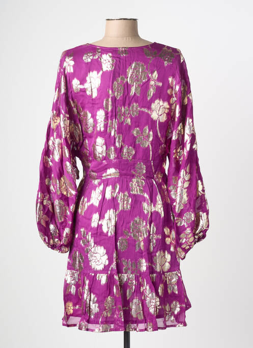 Robe mi-longue imprimé fleurs manches longues violet LA PETITE ETOILE femme