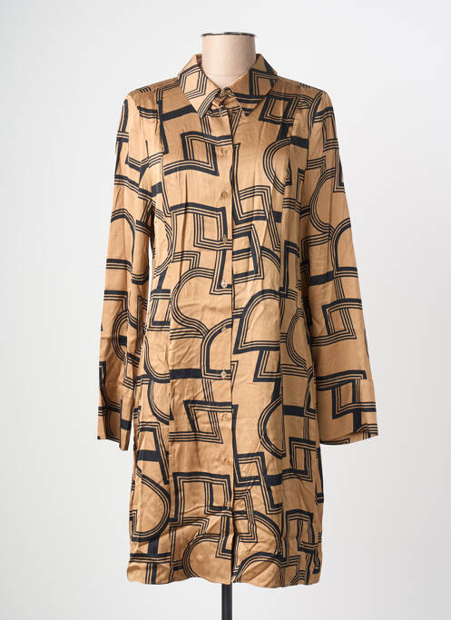 Robe mi-longue imprimé fantaisie manches longues marron NUMPH femme