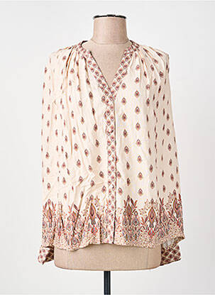 Chemisier imprimé fantaisie manches longues beige LA PETITE ETOILE femme