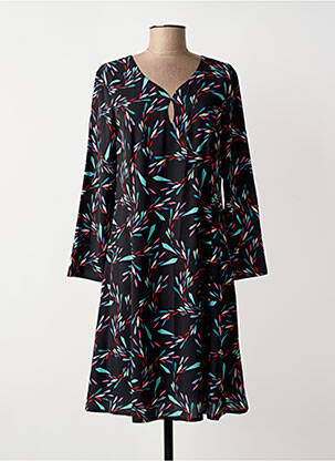 Robe mi-longue imprimé fantaisie manches longues noir GEVANA femme