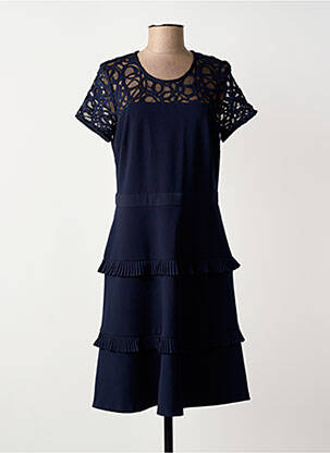 Robe mi-longue tissage crêpe manches courtes bleu JOSEPH RIBKOFF femme