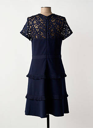 Robe mi-longue tissage crêpe manches courtes bleu JOSEPH RIBKOFF femme