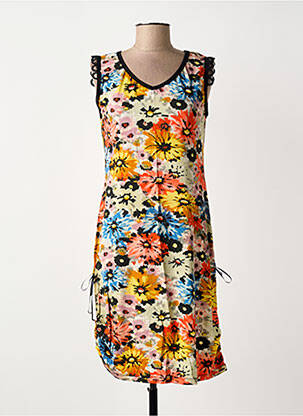 Robe mi-longue imprimé fleurs sans manche jaune LO! LES FILLES femme