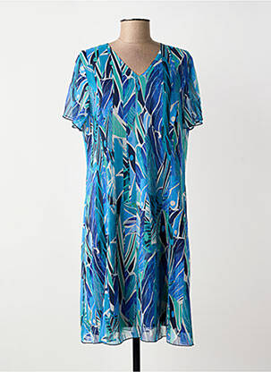Robe mi-longue imprimé fleurs manches courtes bleu GEVANA femme