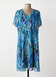 Robe mi-longue coupe fluide manches courtes bleu GEVANA femme