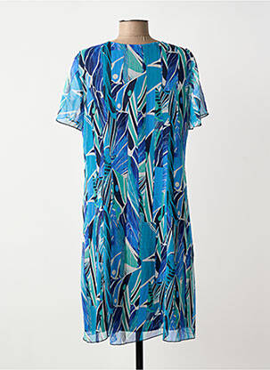 Robe mi-longue imprimé fleurs manches courtes bleu GEVANA femme