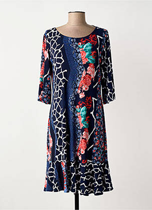 Robe mi-longue imprimé fleurs manches 3/4 bleu GEVANA femme