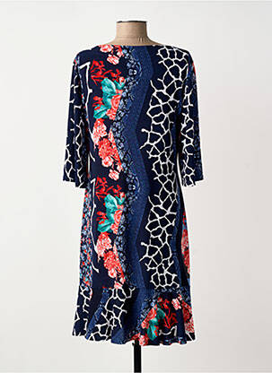 Robe mi-longue imprimé fleurs manches 3/4 bleu GEVANA femme