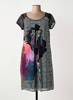 Robe mi-longue coupe fluide manches courtes noir DIVAS femme