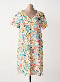 Robe mi-longue imprimé fleurs manches courtes rouge GUY DUBOUIS femme