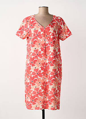 Robe mi-longue imprimé fleurs manches courtes rouge GUY DUBOUIS femme