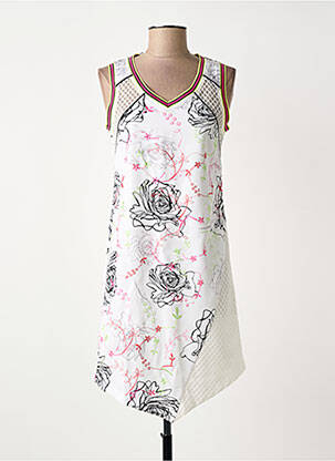 Robe mi-longue imprimé fleurs sans manche blanc LESLIE femme