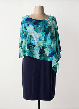 Robe mi-longue imprimé fleurs manches courtes bleu VERA MONT femme