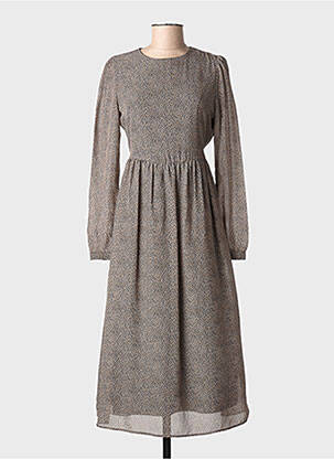 Robe mi-longue imprimé fleurs manches courtes noir MOLLY BRACKEN femme