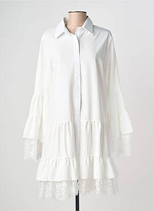 Robe courte coupe évasée manches longues blanc LUZABELLE femme