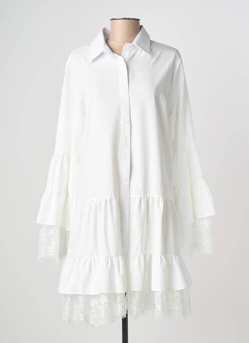 Robe courte coupe évasée manches longues blanc LUZABELLE femme