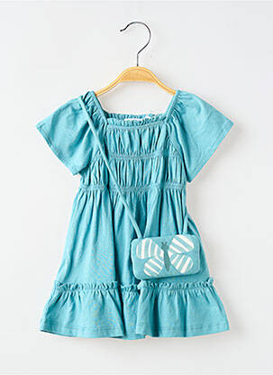 Robe mi-longue col carré manches courtes bleu MAYORAL fille