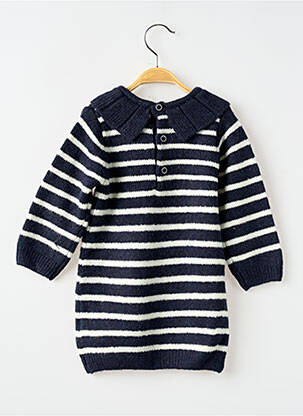 Robe pull fermeture boutonnée au dos manches longues bleu ELLE EST OU LA MER fille