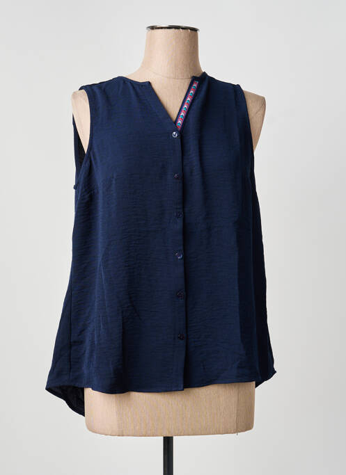 Top col v sans manche bleu TINTA STYLE femme