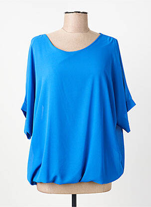 Top col rond manches 3/4 bleu COULEURS DU TEMPS femme