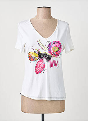 T-shirt sérigraphie avec strass manches courtes beige GUY DUBOUIS femme