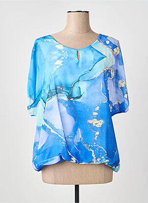 Top col rond manches 3/4 bleu COULEURS DU TEMPS femme
