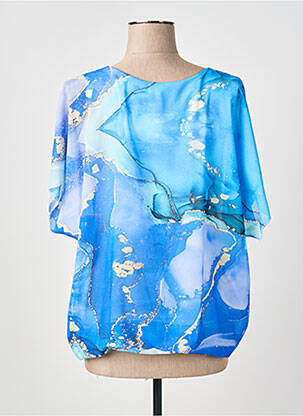Top col rond manches 3/4 bleu COULEURS DU TEMPS femme