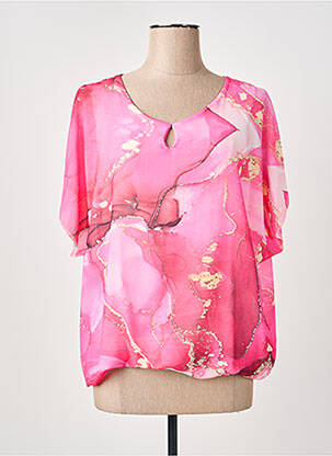 Top col rond manches 3/4 rose COULEURS DU TEMPS femme