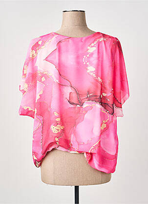 Top col rond manches 3/4 rose COULEURS DU TEMPS femme