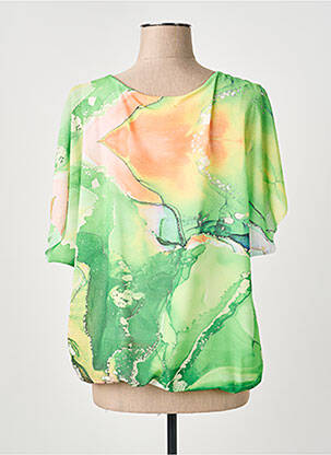 Top col rond manches 3/4 vert COULEURS DU TEMPS femme