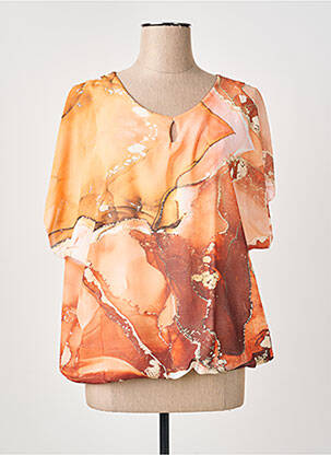Top col rond manches 3/4 orange COULEURS DU TEMPS femme