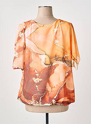Top col rond manches 3/4 orange COULEURS DU TEMPS femme