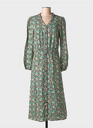 Robe mi-longue imprimé fleurs manches longues noir C'EST BEAU LA VIE femme