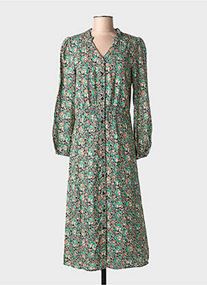 Robe mi-longue imprimé fleurs manches longues noir C'EST BEAU LA VIE femme