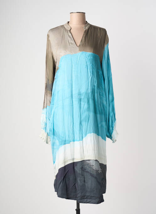 Robe mi-longue coupe fluide manches longues bleu NÜ femme