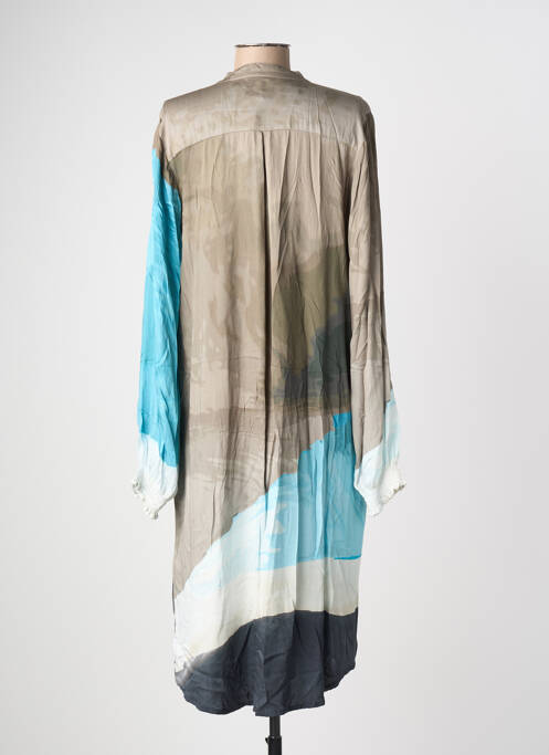 Robe mi-longue coupe fluide manches longues bleu NÜ femme