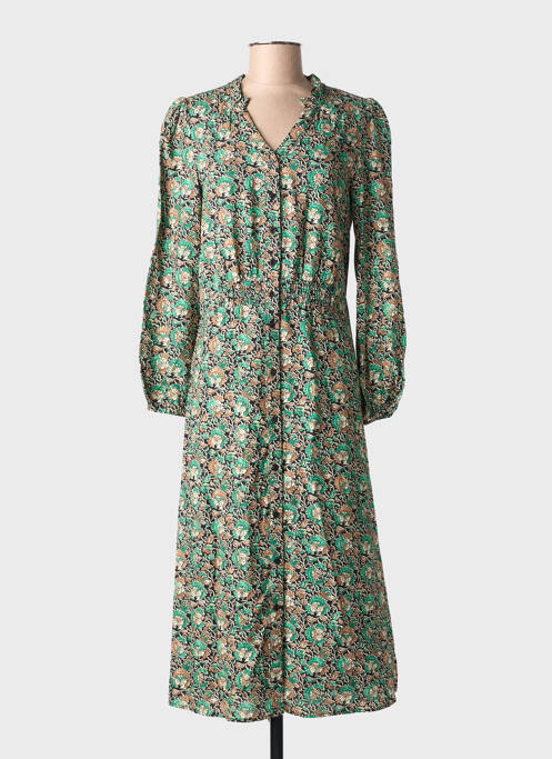 Robe mi-longue imprimé fleurs manches longues noir C'EST BEAU LA VIE femme