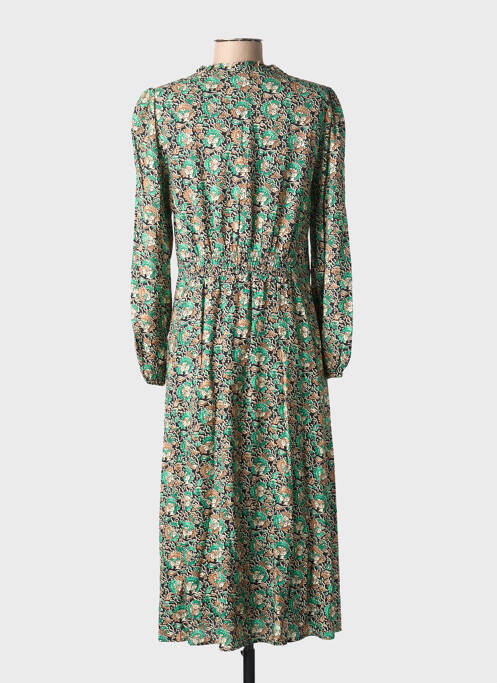 Robe mi-longue imprimé fleurs manches longues noir C'EST BEAU LA VIE femme