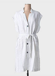 Robe mi-longue tissage crêpe manches courtes beige GR NATURE femme