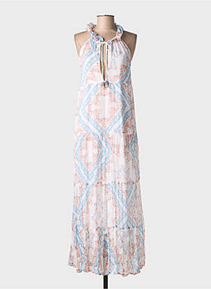 Robe longue imprimé fantaisie sans manche bleu LEONIE femme